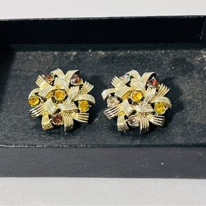 Coro Clip On Earrings Pinwheel Starburst Missing One Stone